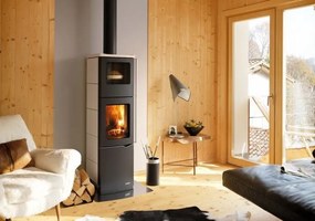 Palazzetti Eva S Stufa A Legna Con Forno ad aria 8kw rivestimento in Ceramica Bianca