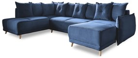 Divano letto angolare in velluto a coste blu scuro (angolo sinistro/"U") Lazy Lukka - Miuform