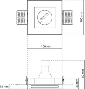 Portafaretto GU10 e MR16 Quadrato Gesso Pitturabile Ø100x100 mm