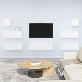 Set di mobili porta tv 7 pz bianco lucido in legno multistrato