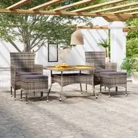 Set Pranzo da Giardino 5pz Polyrattan e Massello Acacia Grigio cod mxl 71392