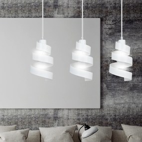 Lampadario Moderno 3 Luci Tristano In Acciaio Bianco Con Fasce A Spirale