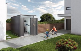 Casetta da giardino BIOHORT Avantgarde A7 in acciaio antracite con porta battente semplice, superficie interna 6.3 m² e spessore parete 0.5 mm