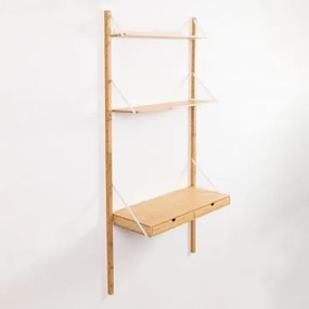 Scaffale Da Parete Modulare In Bambù Kolex Bianco & Libreria A 2 Ripiani Con Desk 84 Cm - Sklum