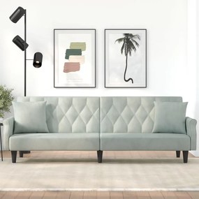 Divano Letto Con Braccioli Grigio Chiaro İn Velluto /