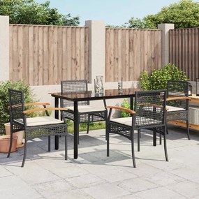 Set da pranzo da giardino 5 pz nero con cuscini in polyrattan