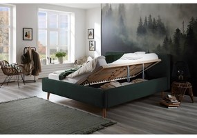 Letto matrimoniale imbottito verde scuro con contenitore con rete inclusa 160x200 cm Mattis Cord – Meise Möbel