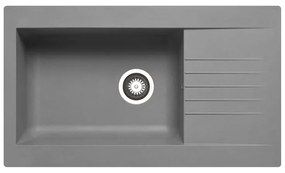 Lavello integrato 1 vasca con gocciolatoio laterale destro o sinistro DELINIA Scirocco resina L 50 x L 86 cm grigio