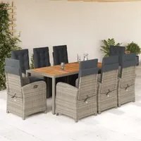 Set da Pranzo da Giardino 9 pz con Cuscini in Polyrattan Grigio 3212485