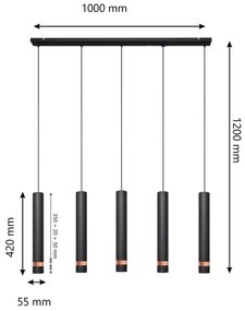 LED Lampadario a sospensione con filo TUBA 5xGU10/6,5W/230V nero/rame