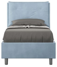 Letto singolo imbottito 80x210 microfibra Appia senza rete, con rete e contenitore, Azzurro / Con Rete