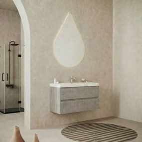 Base sospesa Portofino 100 cm con lavabo e 2 cassetti, grigio antico cannettato