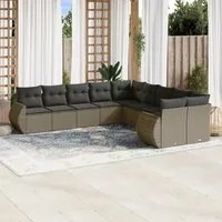 Set Divano Giardino 10 pz con Cuscini Grigio Chiaro Polyrattan 3254249