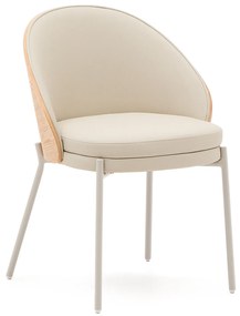 Kave Home - Sedia Eamy di pelle sintetica beige, impiallacciatura in frassino con finitura  naturale e