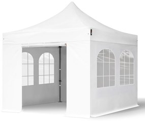 TOOLPORT 3x3m gazebo pieghevole con laterali (finestre), PREMIUM acciaio, bianco - (600038)