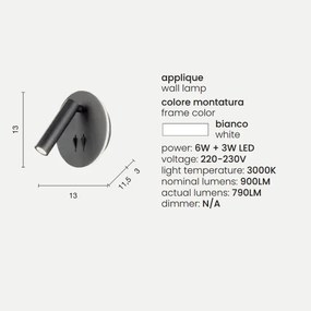 Applique SELLA rotonda in metallo Bianco 13 cm retroilluminata con spot LED orientabile