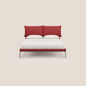 Bice letto imbottito con cuscini e piedi alti in metallo in tessuto impermeabile T02 rosso