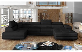 Divano angolare nero allungabile/con contenitore (con penisola a sinistra/a U) e rivestimento in velluto Rodrigo – ELTAP