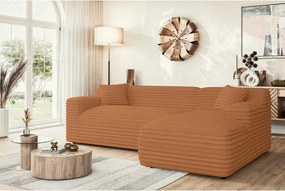 Divano angolare color terracotta (con penisola a destra e chaise lounge) rivestito in velluto a coste Martin – Ropez