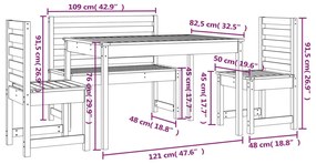 Set da Pranzo per Giardino 4pz Grigio in Legno Massello di Pino