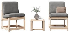 Set Salotto Da Giardino 3 Pz İn Legno Massello Di Pino /