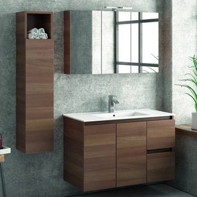 Composizione mobili bagno 100cm installazione sospesa mobile, specchio e colonna TOD-100A - KAMALU