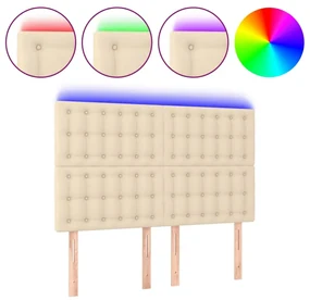 Testiera a led crema 144x5x118/128 cm in tessuto