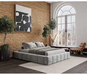 Letto matrimoniale imbottito grigio chiaro con spazio contenitivo e rete 180x200 cm Aruba L - Maison de Rêve