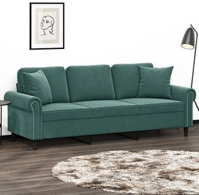 Divano A 3 Posti Con Cuscini Verde Scuro 180 Cm İn Velluto /