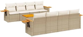 Set Divano da Giardino 9 pz con Cuscini Beige in Polyrattan