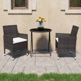 Set Bistrot Giardino 3 Pz Polyrattan E Vetro Temperato Marrone /