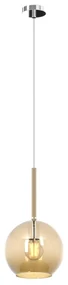 Sospensione Contemporanea Future Metallo Cromo Vetro Ambra 1 Luce E27 D.20Cm