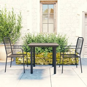 Set Da Pranzo Da Giardino 3 Pz Nero İn Vetro E Acciaio /