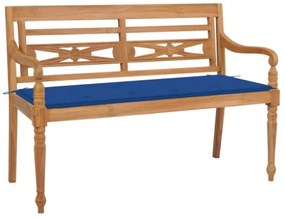 Panca Batavia con Cuscino Blu Reale 120 cm in Massello di Teak