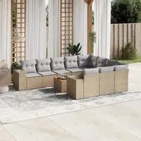 Set Divani da Giardino 11 pz con Cuscini Beige in Polyrattan 3257956