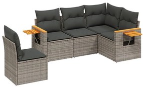 Set Divano da Giardino 5 pz con Cuscini Grigio in Polyrattan