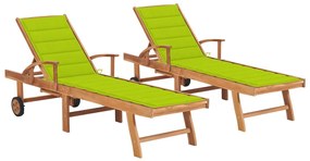Lettini Prendisole 2 Pz Con Cuscino Verde Brillante İn Teak /
