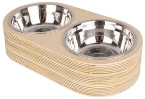 Set di 2 ciotole in metallo con base in legno chiaro Pet, larghezza 18 cm Dinner Time - PT LIVING