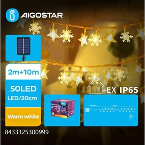 Aigostar - Catena solare a LED 50 LED / 8 modalità 12 m IP65 bianco caldo