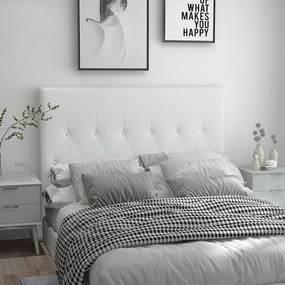 Testiera Letto Matrimoniale Imbottita Design a Bottoni 160x7x120 cm in Pelle PU Bianca...