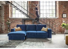 Divano letto angolare in velluto blu navy, angolo sinistro Lofty Lilly - Miuform