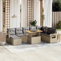 Set Divano da Giardino 9 pz con Cuscini Beige in Polyrattan 3275740