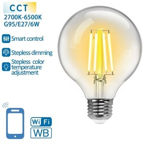 Lampadina LED dimmerabile FILAMENT G95 E27/6W/230V 2700-6500K Wi-Fi - Aigostar