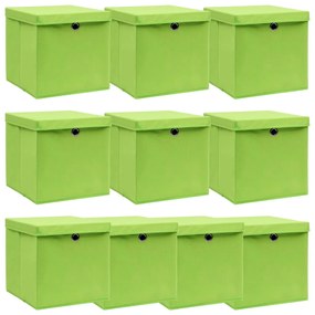 Scatole Portaoggetti Con Coperchi 10pz Verdi 32x32x32cm Tessuto /