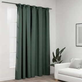 Tenda Oscurante Effetto Lino Con Ganci Verdi 290x245 Cm /