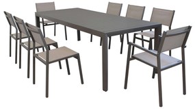 EQUITATUS - set tavolo in alluminio cm 180/240x100x75 h con 8 sedute