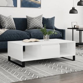 Tavolino da salotto bianco lucido 104x60x35cm legno multistrato