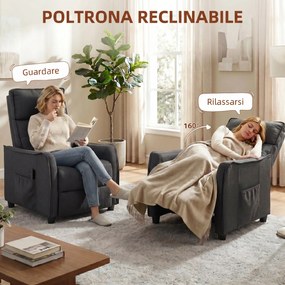Poltrona Massaggiante  69x93x104 cm Reclinabile a 160° con Poggiapiedi e Telecomando Effetto Lino Grigio Scuro...
