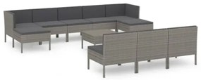 Set Divani da Giardino 11 pz con Cuscini in Polyrattan Grigio