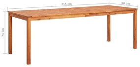 Tavolo da Giardino 215x90x74 cm in Legno Massello di Acacia